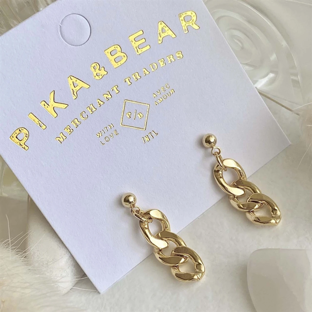 "2 Chainz" Large Curb Chain Drop Stud Earrings - Gold