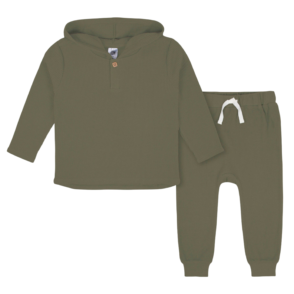 Top and Pant Set - Green Waffle