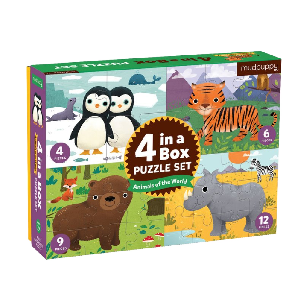 Mudpuppy 4 in a Box Progressive Puzzle - Animals