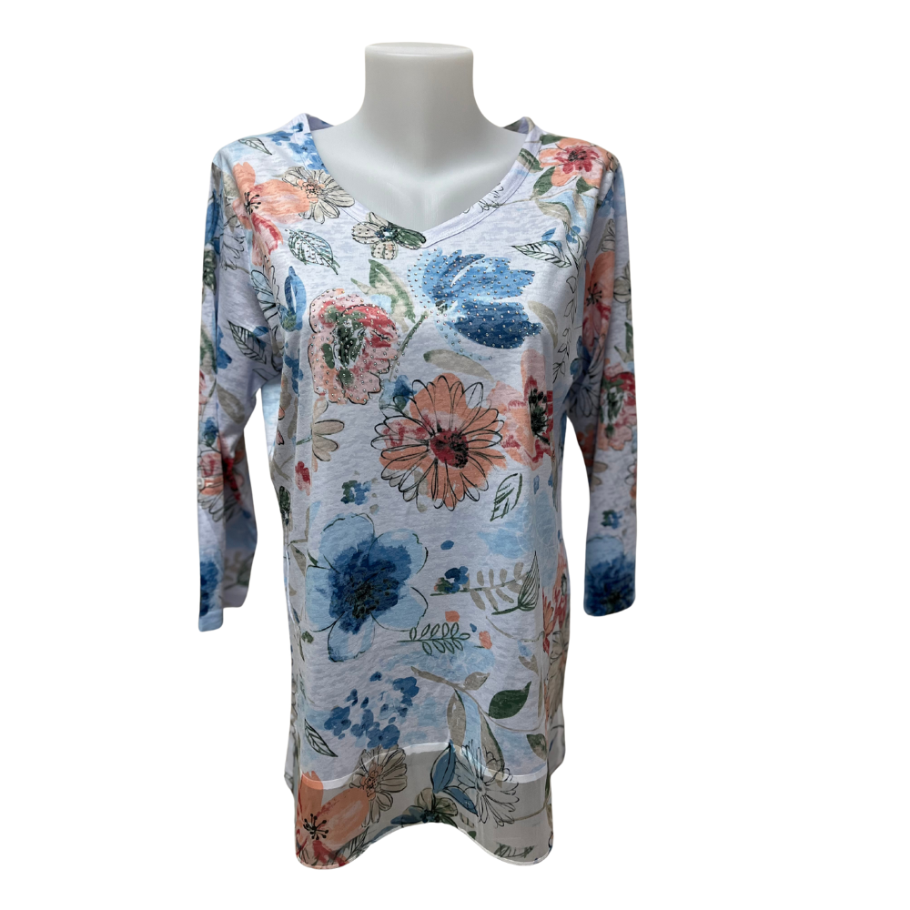 Moffi Top - Orange/Blue Floral