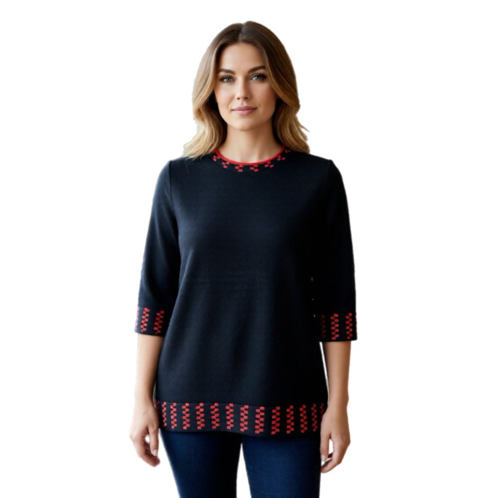 Moffi Black Sweater with Red Trim