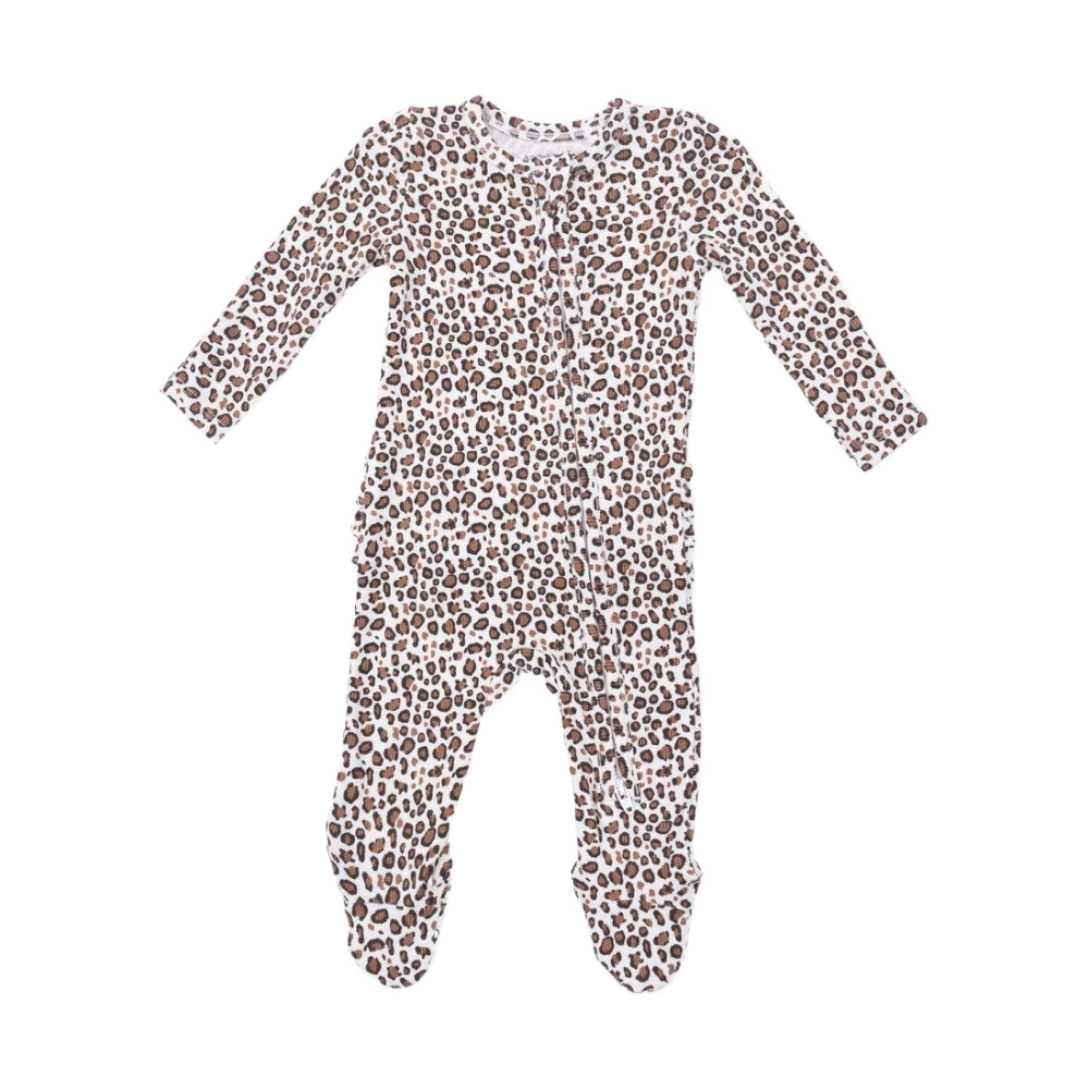 Angel Dear 2 Way Ruffle Back Zippwer Footie- Leopard Rib