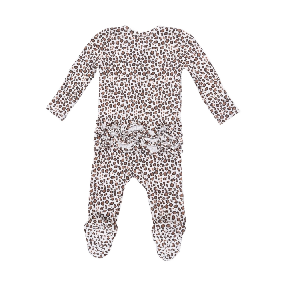 Angel Dear 2 Way Ruffle Back Zippwer Footie- Leopard Rib