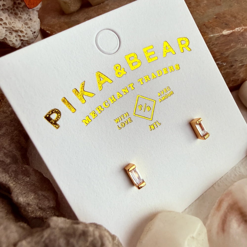 "Carroll" Baguette Crystal Stud Earrings - Gold