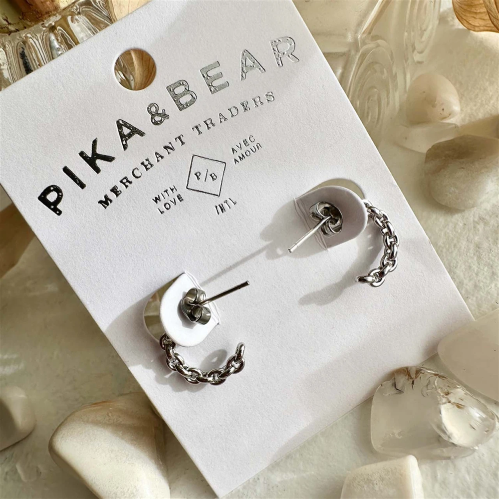 "Dromi" Tiny Chain Link Hoop Earrings - Silver