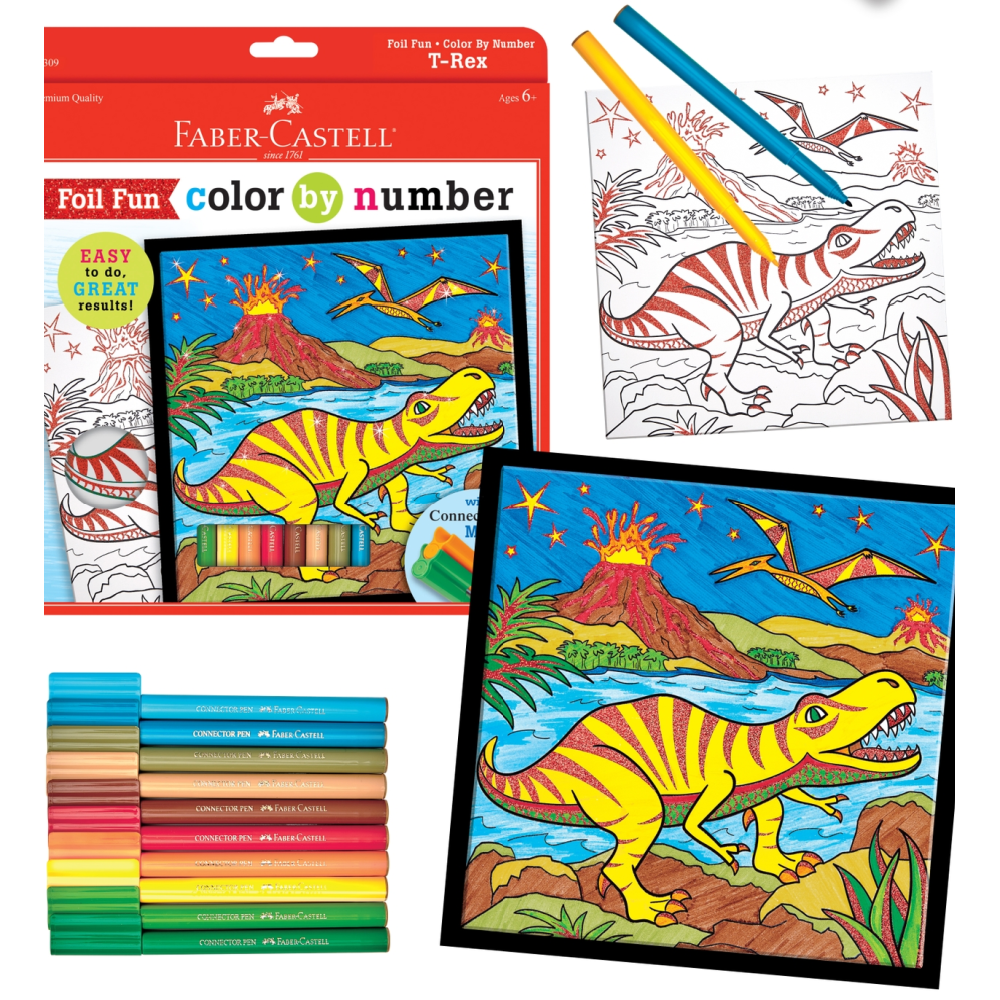 Faber Castell Marker Color By Number T-Rex Foil Fun Kit