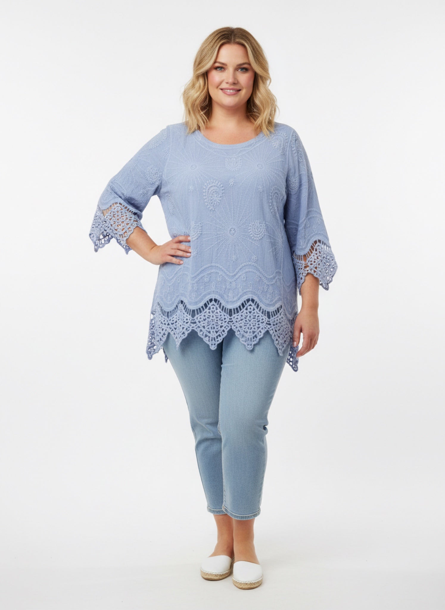 Papa Fashions Top - Blue Eyelet