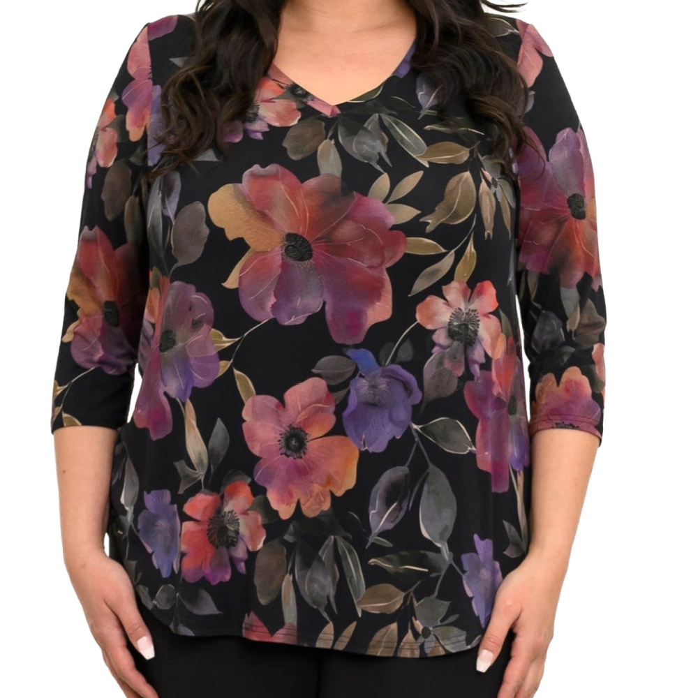Blue Sky Jackie 3/4 Top- Pink Petals
