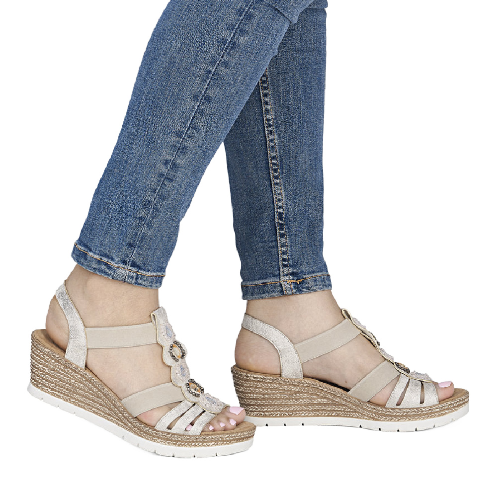 Rieker Wedge Sandals - Beige Gold