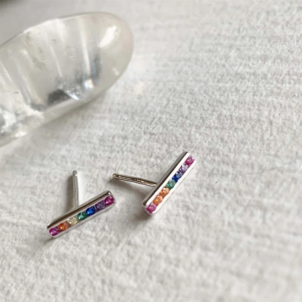 "Stonewall" Rainbow Crystal Stud Earrings - Silver