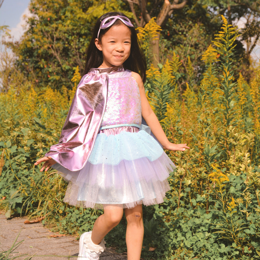 Great Pretenders -  Super-duper Tutu, Cape & Mask, Metallic Pink & Light Blue - Battleford Boutique