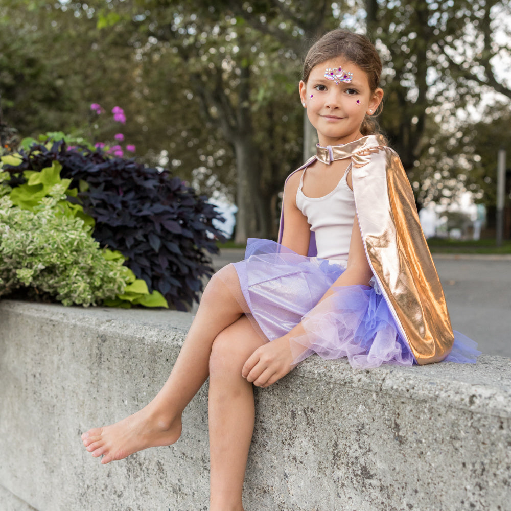 Great Pretenders - Super-duper Tutu, Cape & Mask, Metallic Rose Gold & Lilac - Battleford Boutique