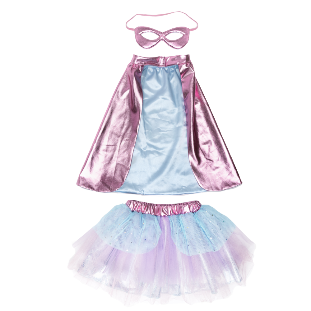 Great Pretenders -  Super-duper Tutu, Cape & Mask, Metallic Pink & Light Blue - Battleford Boutique