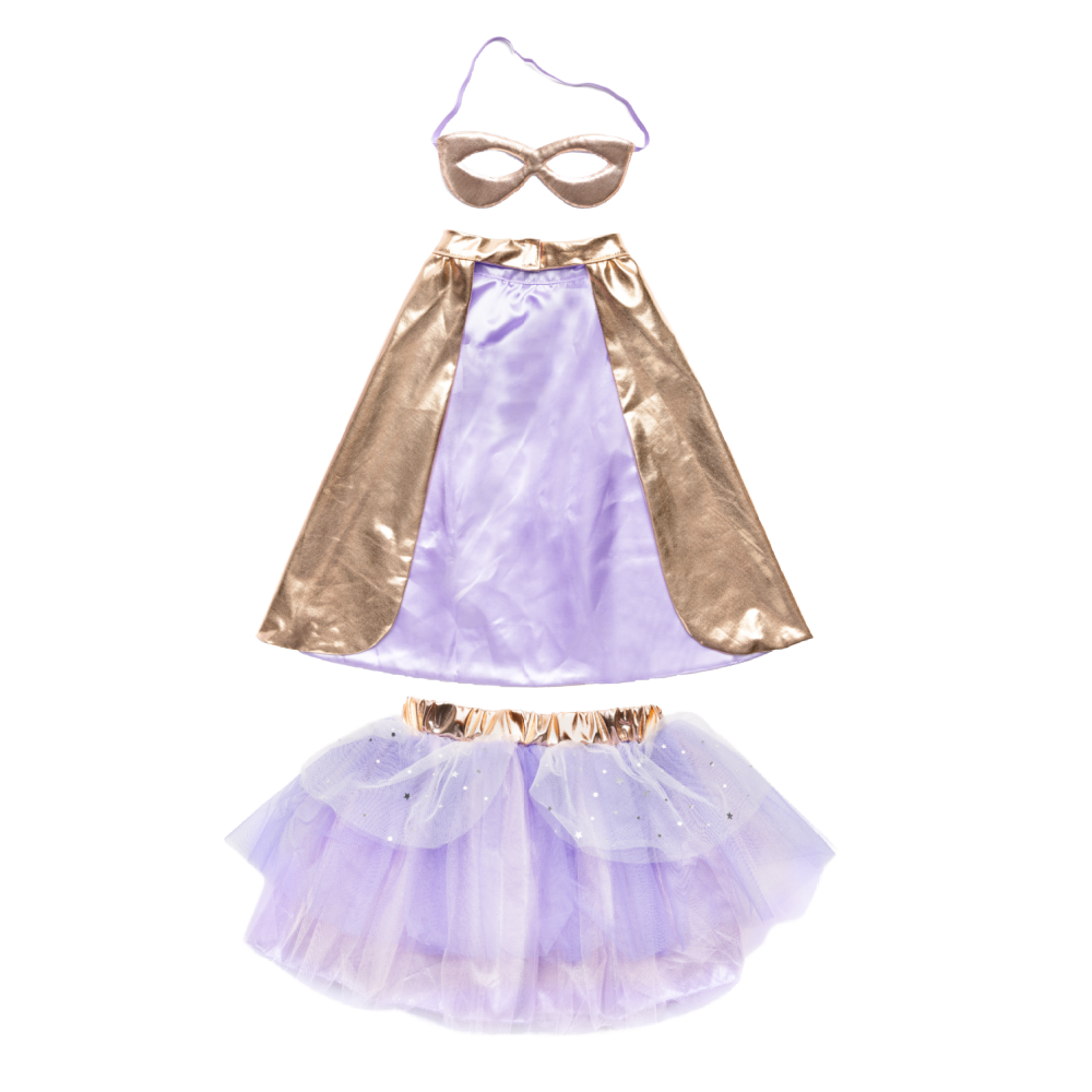 Great Pretenders - Super-duper Tutu, Cape & Mask, Metallic Rose Gold & Lilac - Battleford Boutique