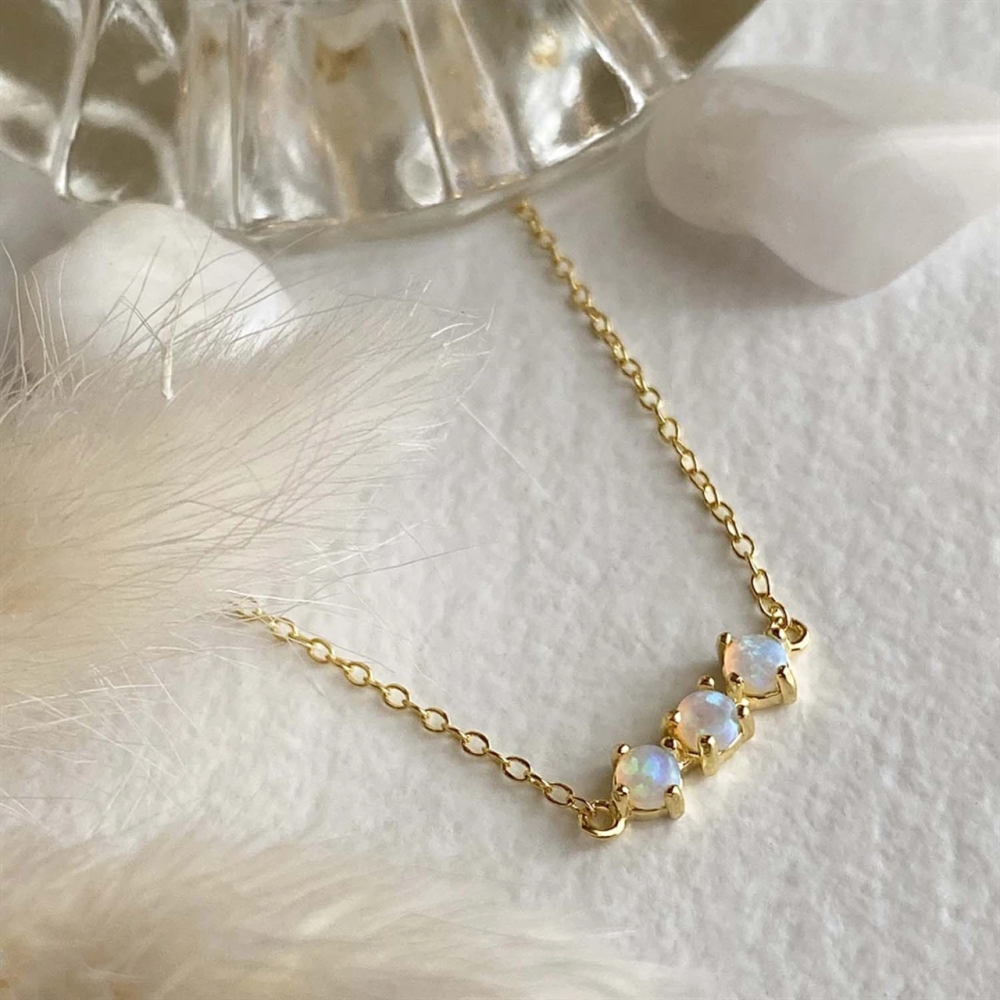 "Three Sisters" Triple Fire Opal Pendant Necklace - Gold