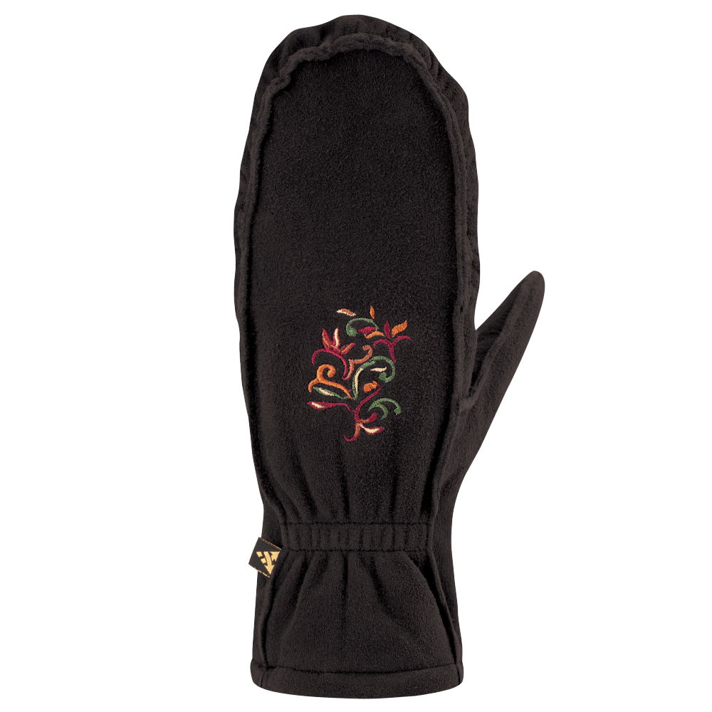 Embroidered Suede Mittens Black