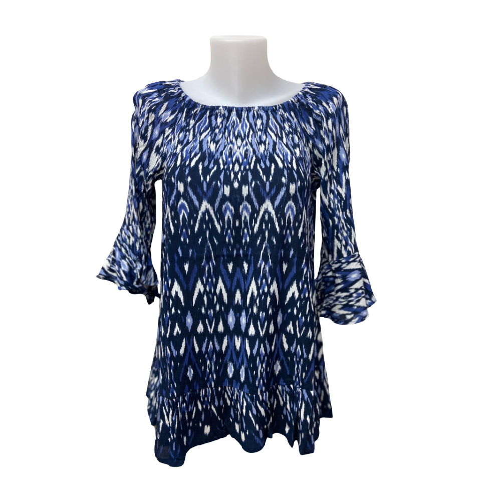 Papa Fashions Top - Blue Abstract Scoop Neck - Battleford Boutique