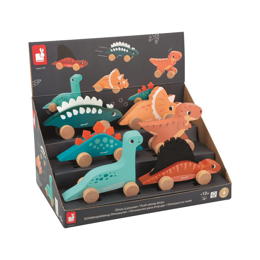 Janod Push Along Vehicles - Dinosaurs - Battleford Boutique