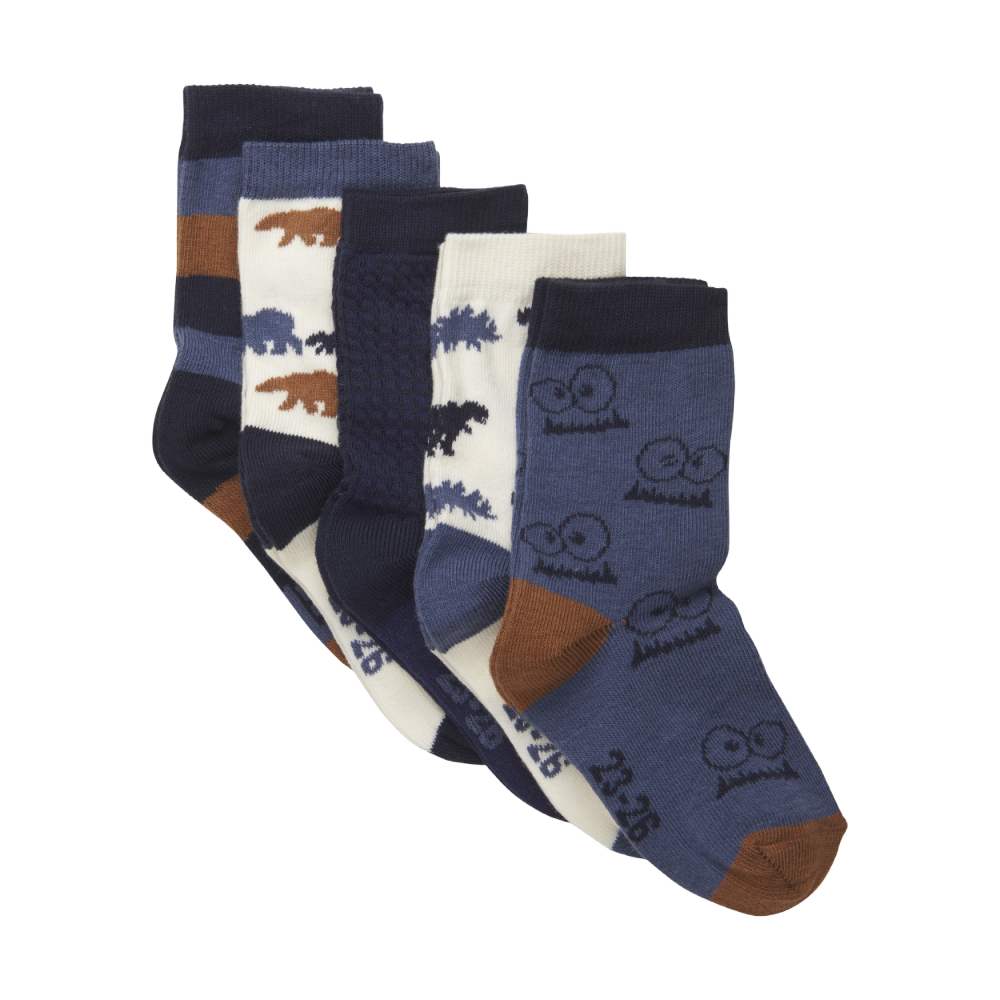 Minymo Pattern Sock - 5 Pack Blue