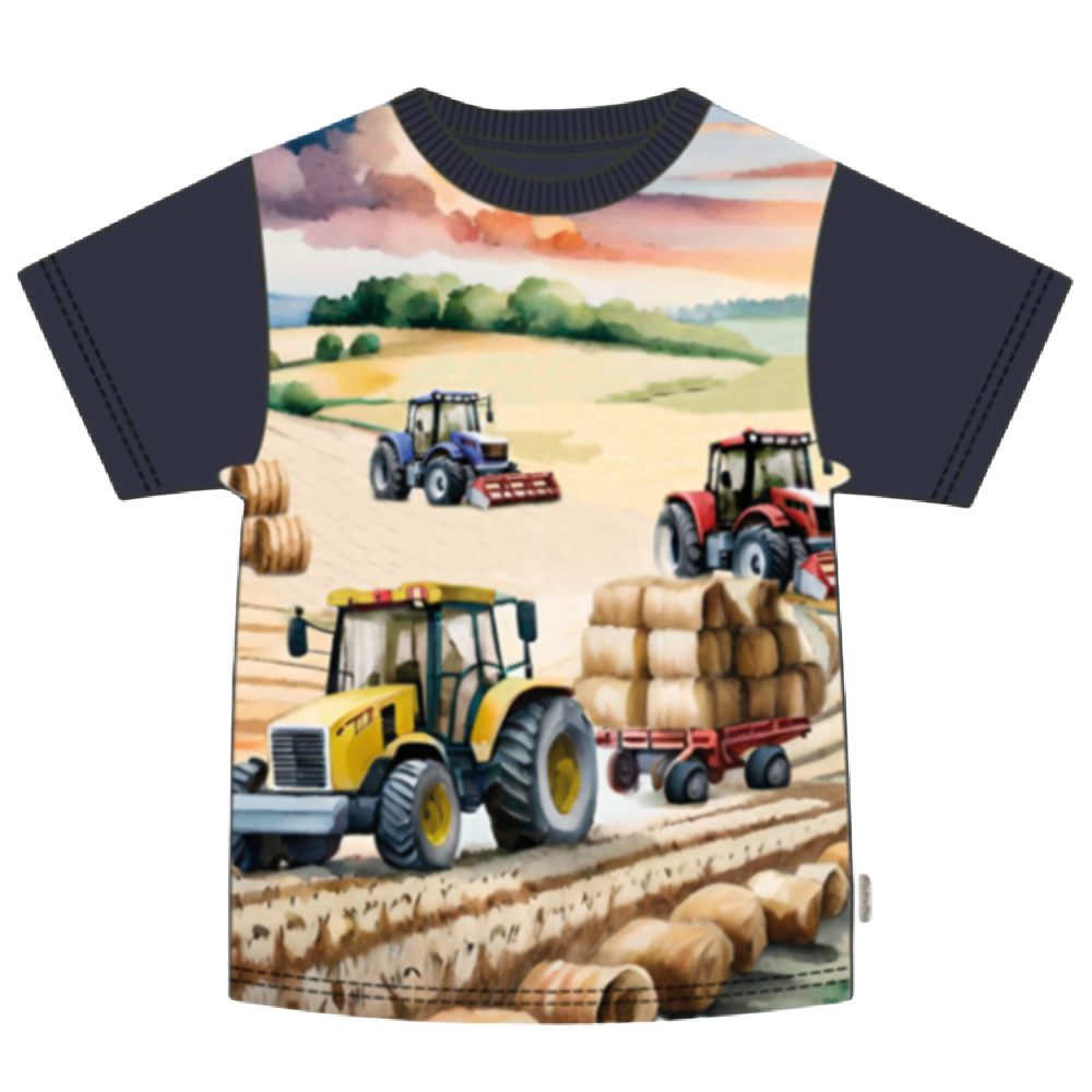 Minymo Tractor Tee Blue Sleeve - Battleford Boutique