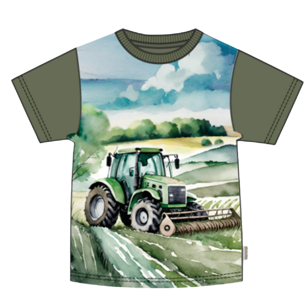 Minymo Tractor Tee Green Sleeve - Battleford Boutique