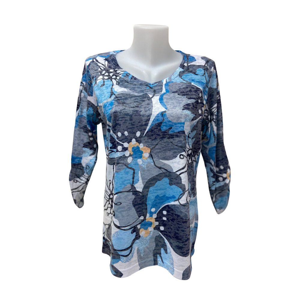 Moffi Top Abstract Blue Floral - Battleford Boutique