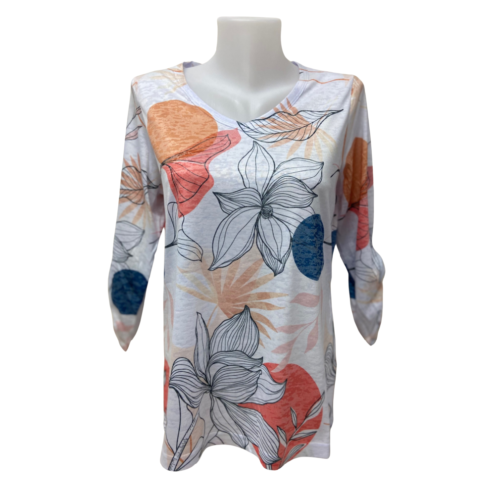 Moffi Top White Floral Abstract - Battleford Boutique