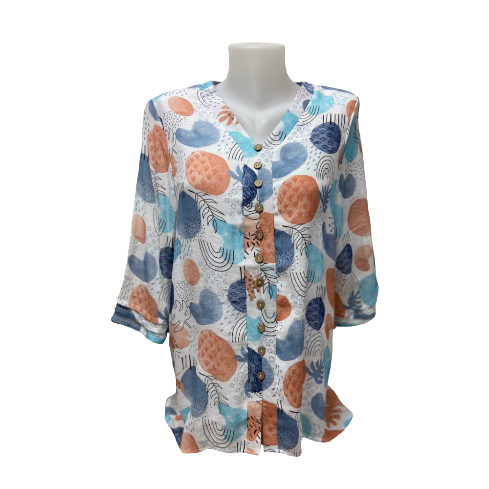 Papa Fashions Top - Blue and Teal Pattern - Battleford Boutique
