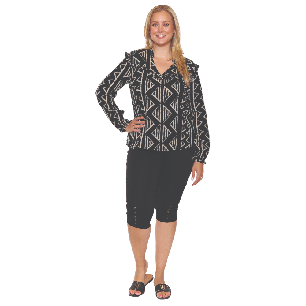 Papa Fashions Black Top with Ruffle