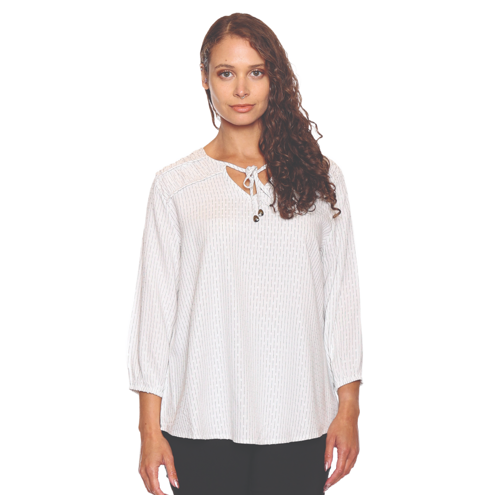 Papa Fashions Top - White 3/4 Sleeve
