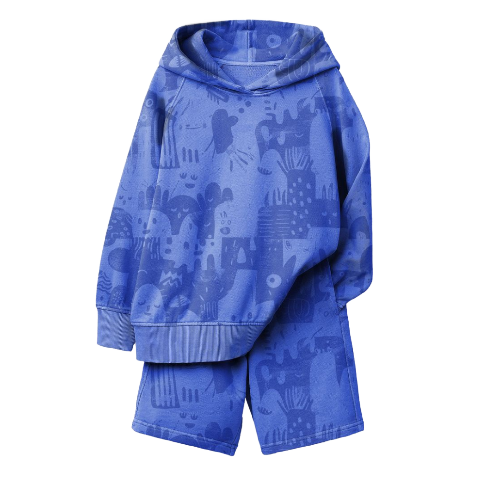 SBS268555-LB - blue hoodie+short set