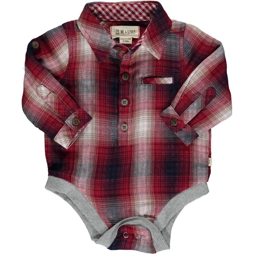 Me & Henry Jasper Onsie - Red/Navy Plaid - Battleford Boutique