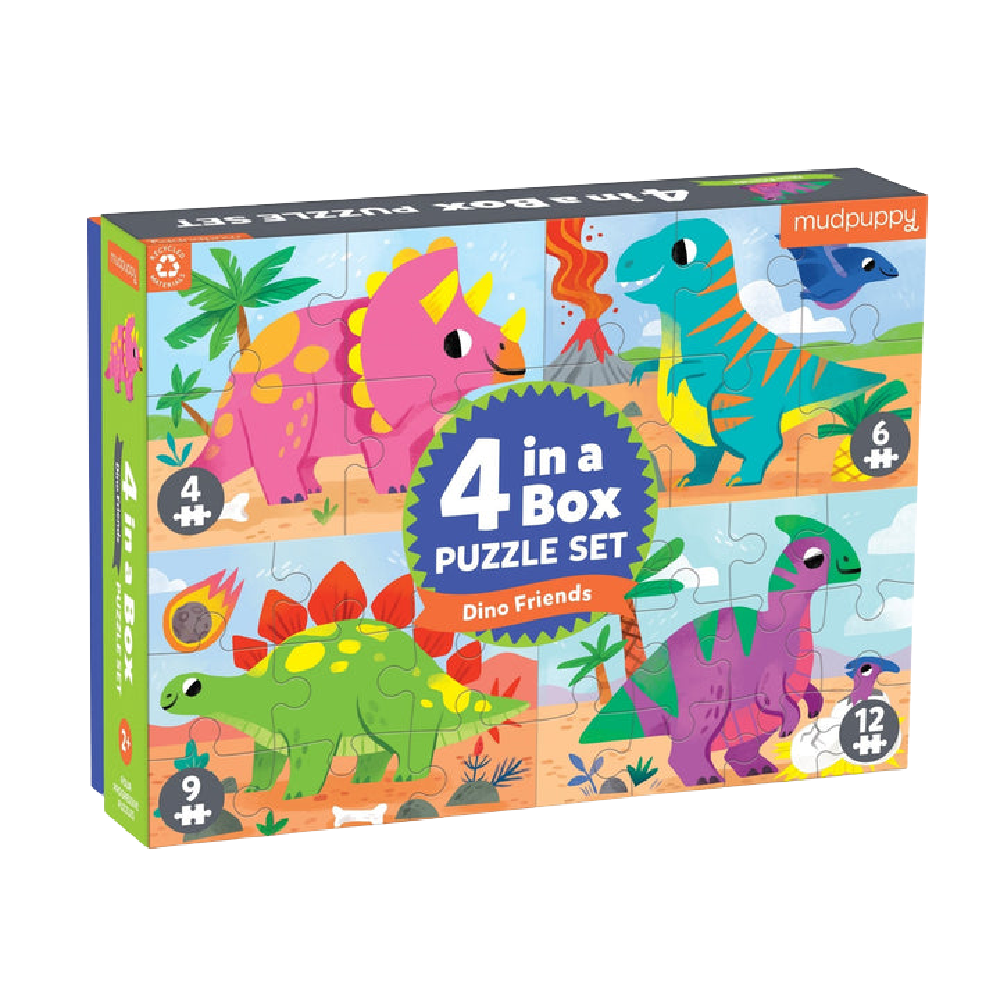Mudpuppy 4 in a Box Progressive Puzzle - Dinosaur Friends - Battleford Boutique