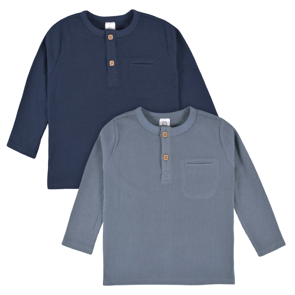 2 Pack Waffle Tops - Navy Blue & Steel Blue