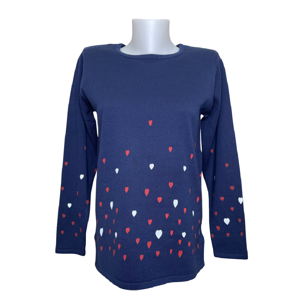 Moffi Navy Sweater with Hearts - Battleford Boutique