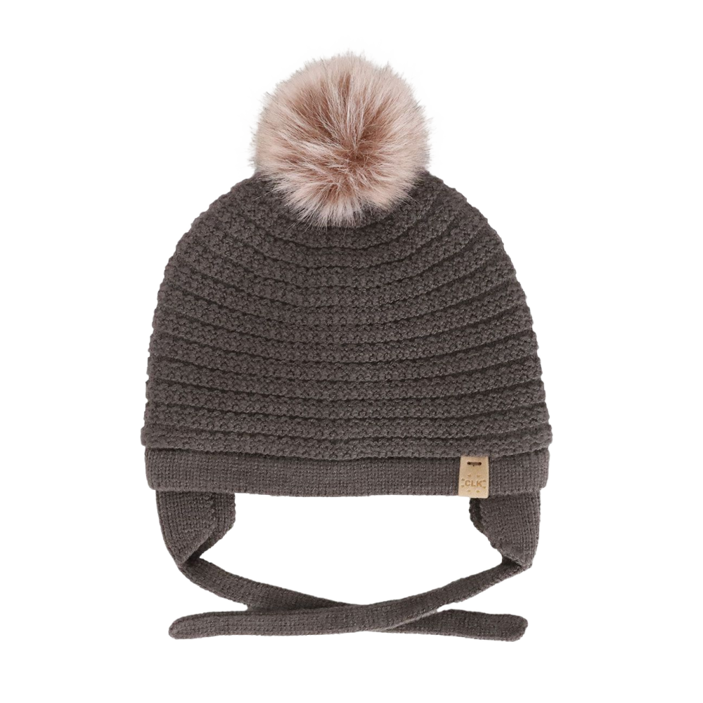 Calikids Soft Knit Baby Hat with Fur PomPom