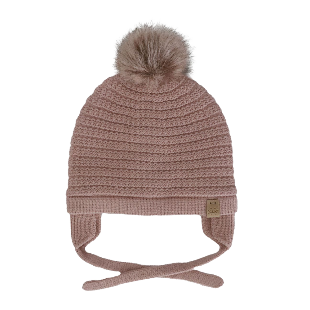 Calikids Soft Knit Baby Hat with Fur PomPom
