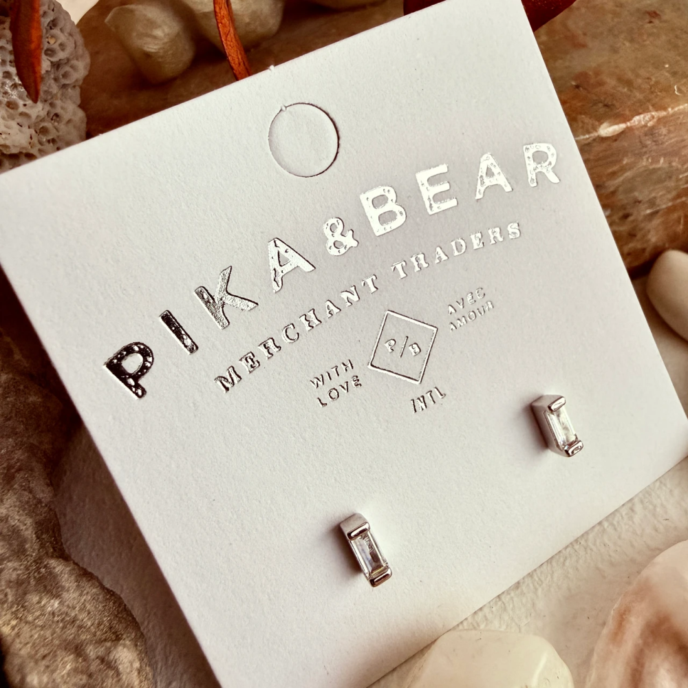 "Carroll" Baguette Crystal Stud Earrings - Silver
