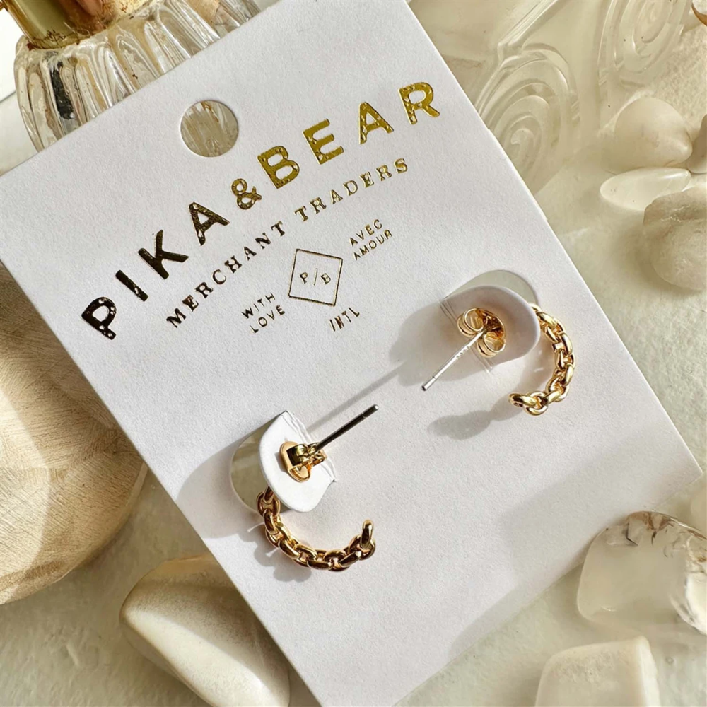 "Dromi" Tiny Chain Link Hoop Earrings - Gold