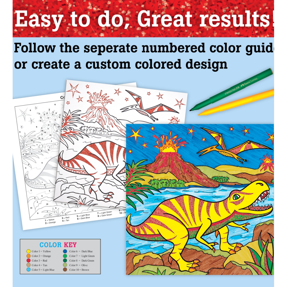Faber Castell Marker Color By Number T-Rex Foil Fun Kit