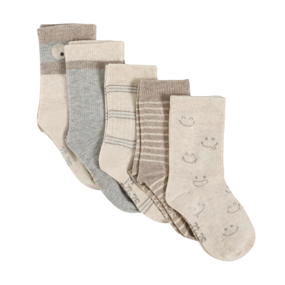 Minymo Pattern Sock - 5 Pack Taupe
