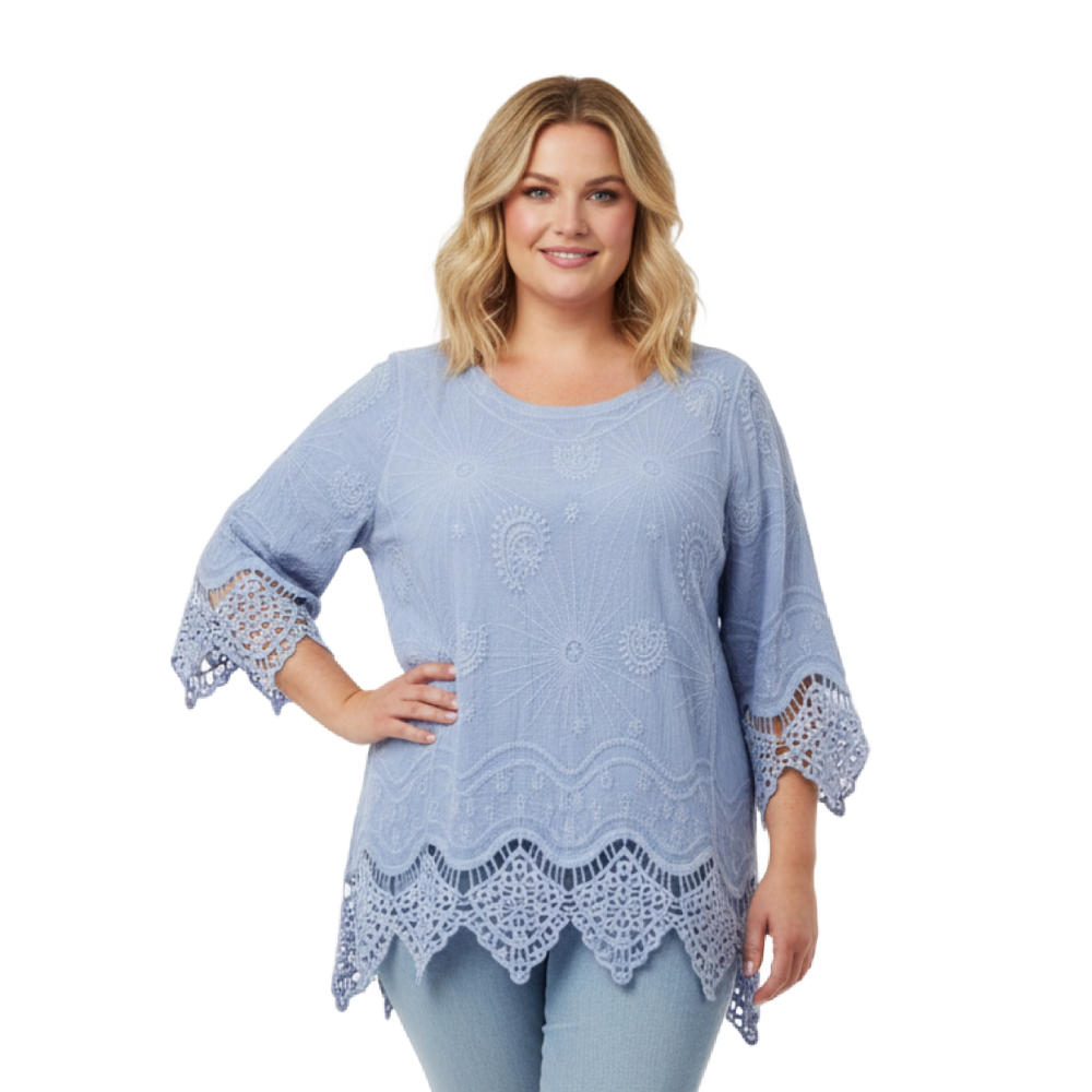 Papa Fashions Top - Blue Eyelet