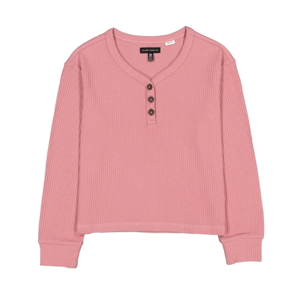 Silver Knit Henley Top- Pink