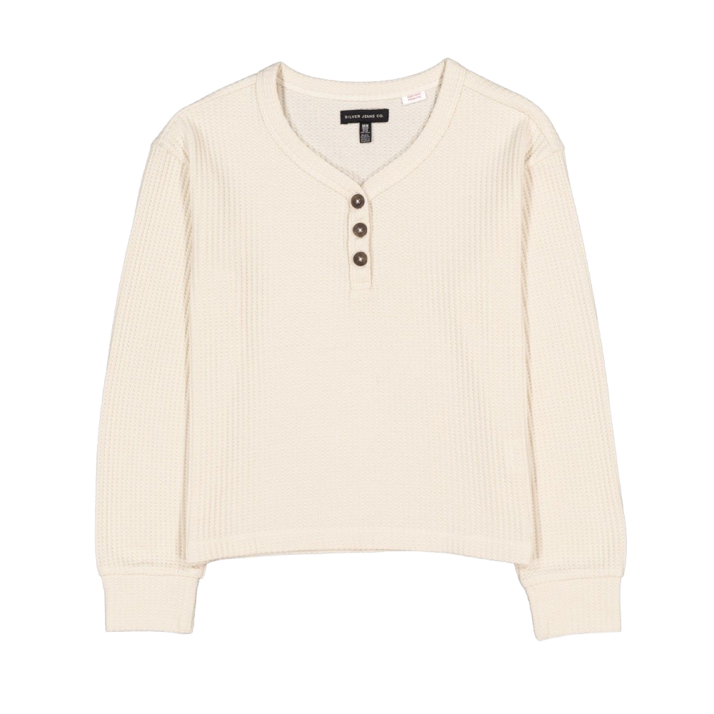 Silver Knit Henley Top- Off White