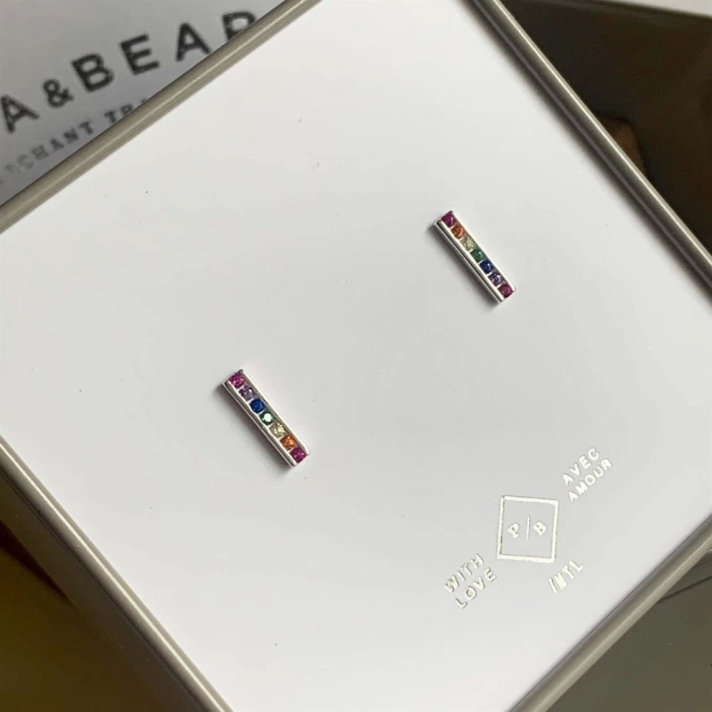 "Stonewall" Rainbow Crystal Stud Earrings - Silver
