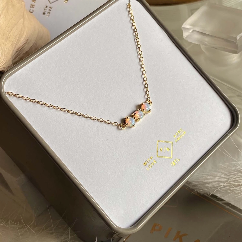 "Three Sisters" Triple Fire Opal Pendant Necklace - Gold