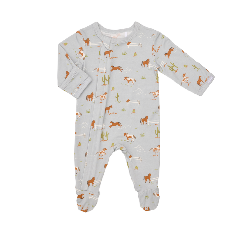 Coccoli Footie - Steel Blue/Horses