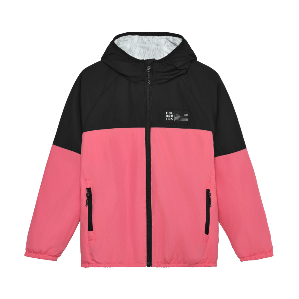Black and pink jacket with a brand logo on a white background
