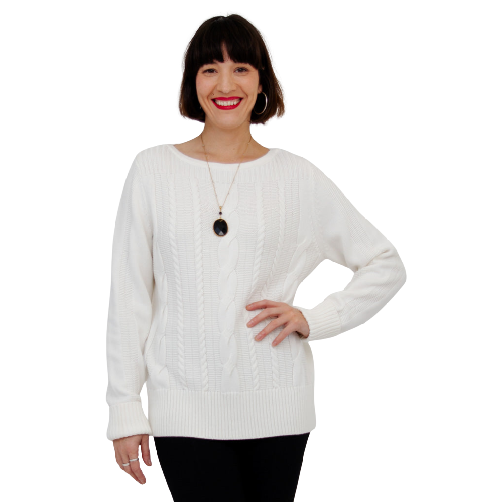 Blue Sky Cora Cotton Sweater White - Battleford Boutique