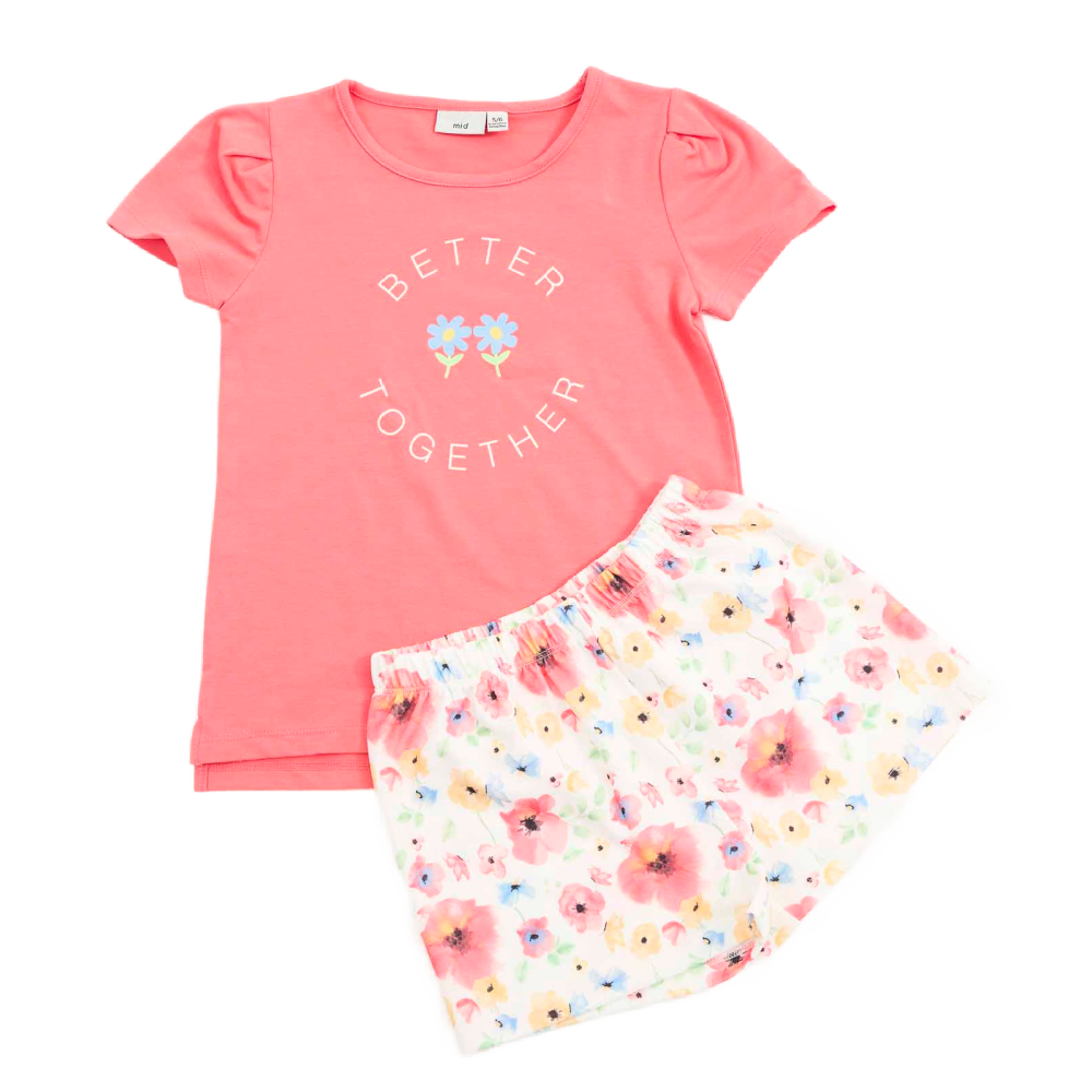 MID Tee & Short Set - Coral Flowers